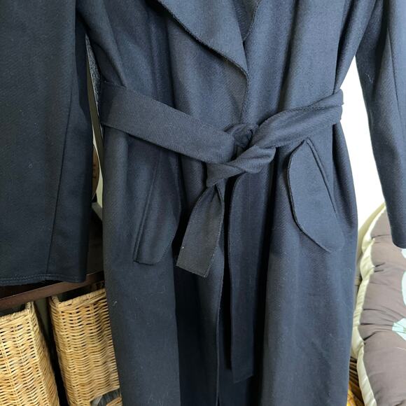 MAX&CO Decisio Wool Collarless Lapel Long Trench Coat Navy Blue Sz 2 NWT $789 - Picture 7 of 9